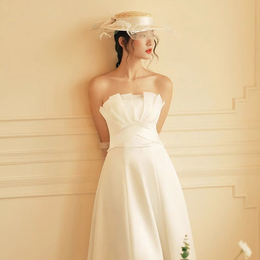 Louise French satin minimalist slimming princess-style lightweight wedding Maxi Dress