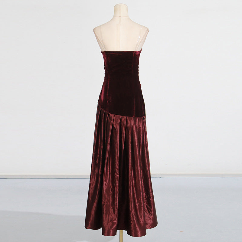 Flowering Girl Women tiffany Irregular splicing strapless maxi dress - burgundy