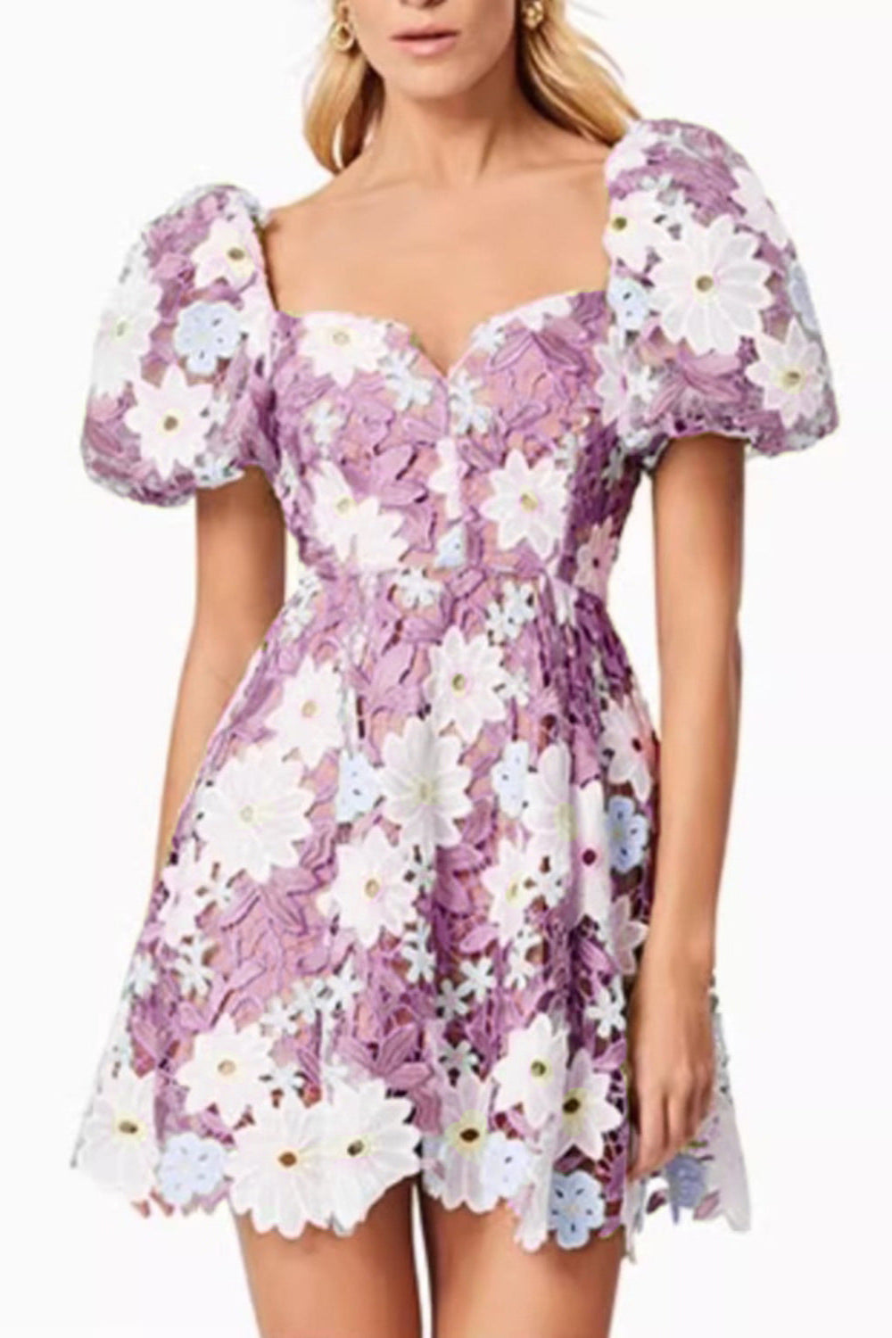 Flowering Girl Women Winifred Hollow Hook Lace Mini Dress In Purple