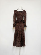 Fiorenza Brown Floral Lace Blouse & Skirt Set