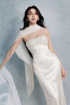 Flowering Girl Women sylvia rhinestone embellish strapless satin maxi dress - white