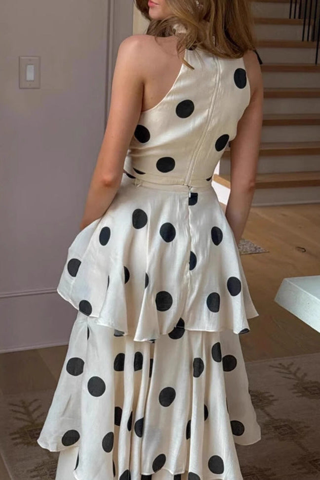 Flowering Girl Women polka dot print halterneck sleeveless top skirt set