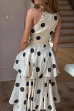 Flowering Girl Women polka dot print halterneck sleeveless top skirt set