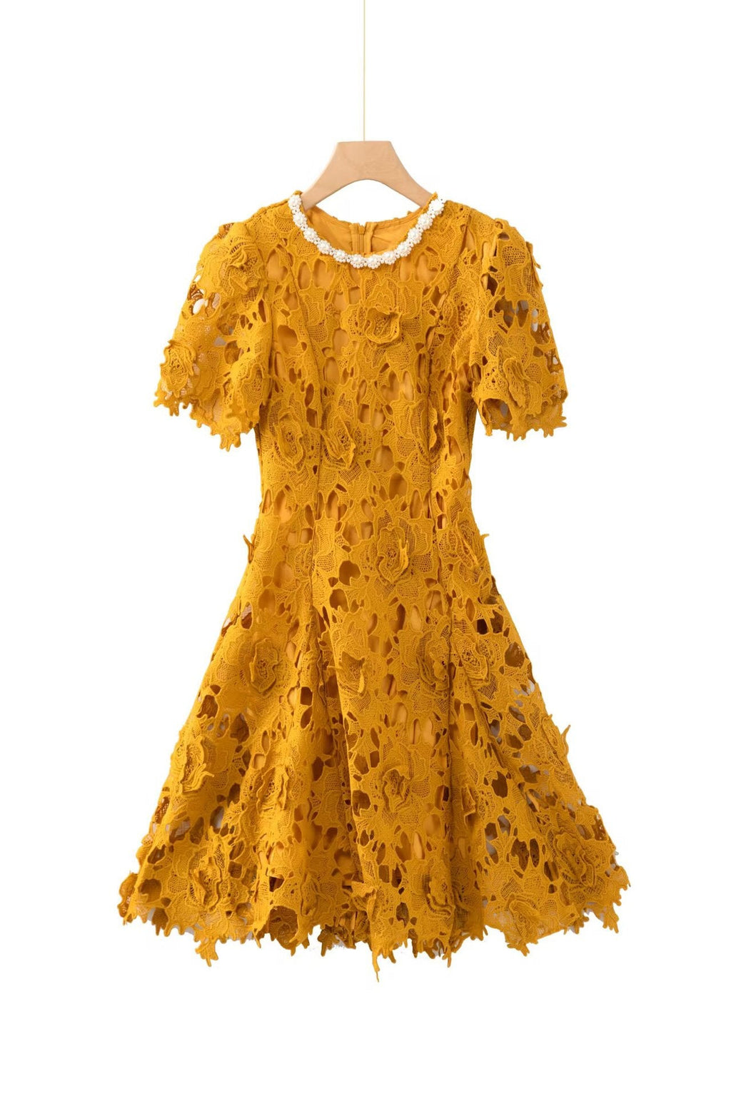Flowering Girl Women sylvia orange Beaded hollow crochet mini dress