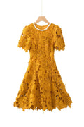 Flowering Girl Women sylvia orange Beaded hollow crochet mini dress