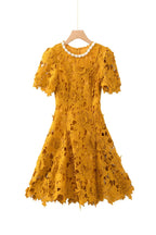 Flowering Girl Women sylvia orange Beaded hollow crochet mini dress