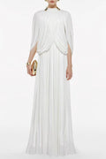 leona white Draped Cape Sleeve Knit Maxi Dress