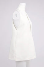 Flowering Girl Women v-Neck Cutout Backless Crepe Halter Dress - White