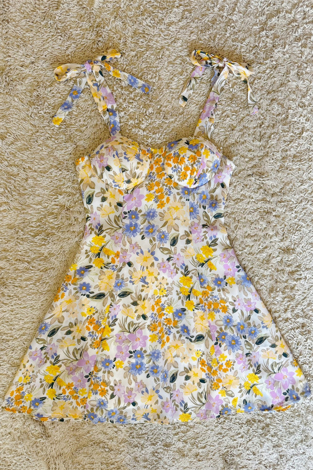 Multicolor Floral Tie-Strap Bustier Mini Dress