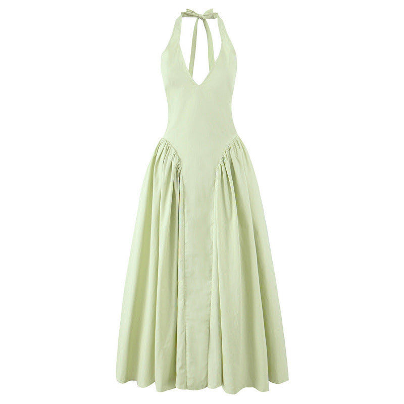 Flowering Girl Women Halter Deep V Flared Maxi Dress