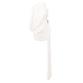 Flowering Girl Women off-shoulder single-sleeve pleated bodycon Ribbon mini dress - white