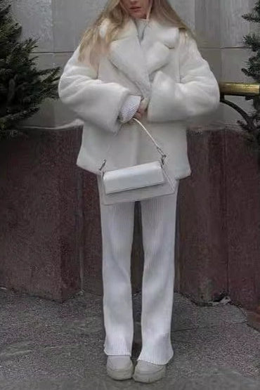 Flowering Girl Women White rabbit fur coat with suit collar