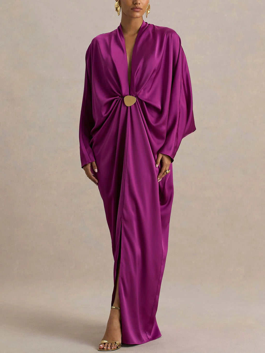 Satin Batwing Sleeve Maxi Kaftan Dress