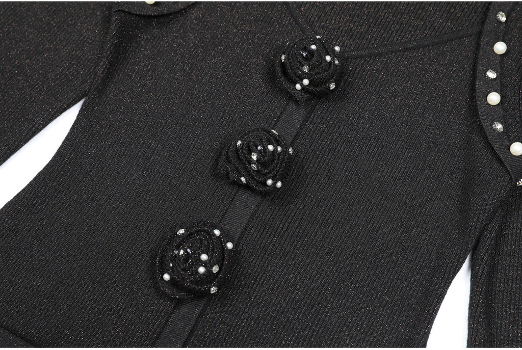 Flowering Girl Women flower knit mini dress in black