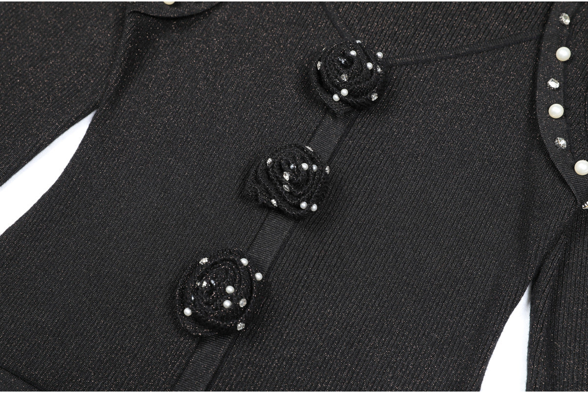 Flowering Girl Women flower knit mini dress in black
