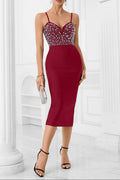 Gustave Beaded Bandage Midi Dress In Wine