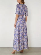 Purple Floral Printed V-Neck Maxi Dress