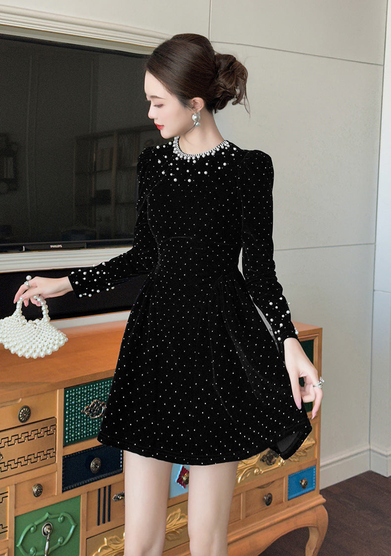 sheila black Beaded rhinestone-embellished flared mini dress