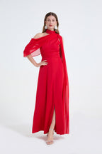 Flowering Girl Women tammy Tailored One-Shoulder Detachable Collar Maxi Dress in red