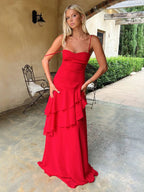 Flowering Girl Women red Backless Long Slip Dress