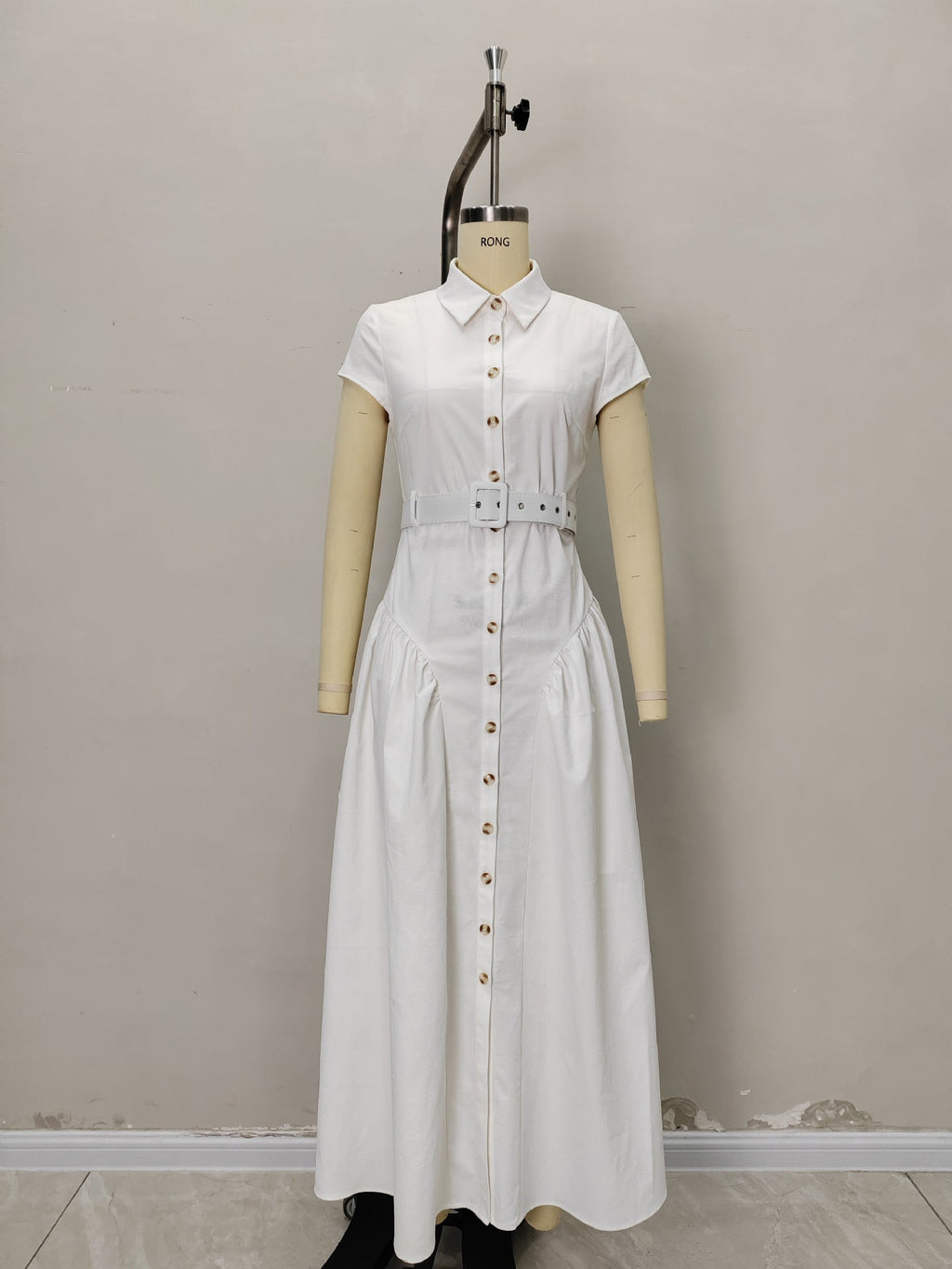 Flowering Girl Women Cap Sleeve Belted Shirt Maxi Dress