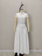 Flowering Girl Women Cap Sleeve Belted Shirt Maxi Dress