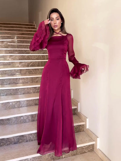Chiffon Gentle Ruffles Flowing Strappy maxi Dress