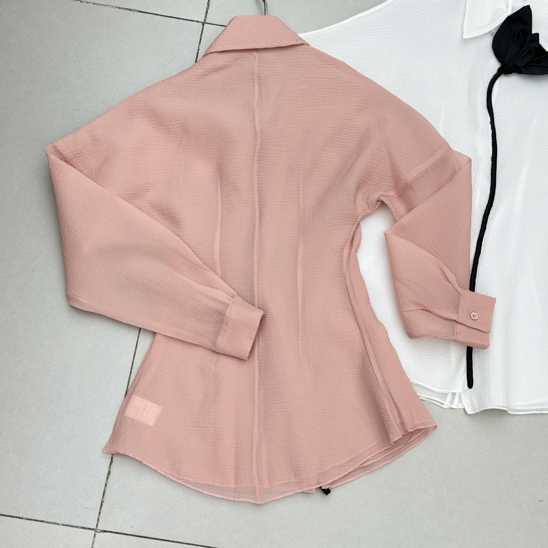 layer trim chiffon shirt mini dress in pink
