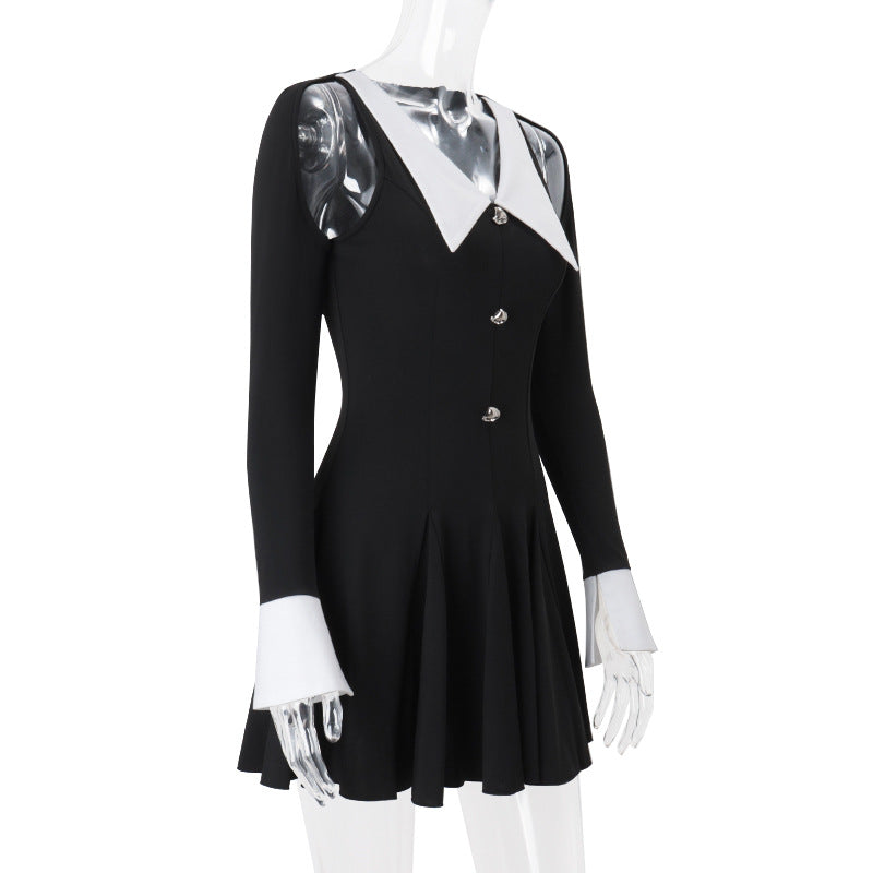 Flowering Girl Women two-tone hollow halter mini dress