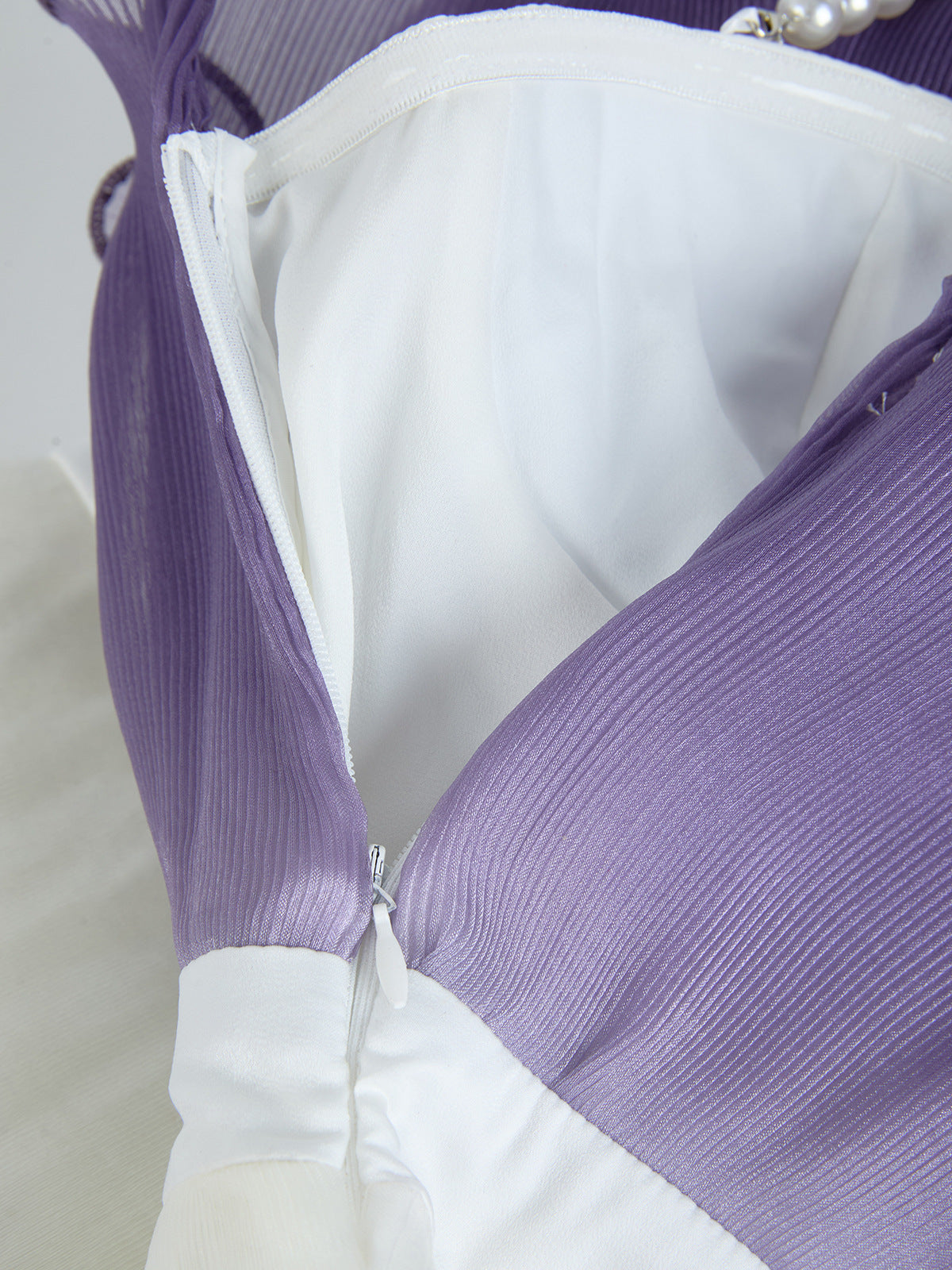 purple gradient pleated ruffle trim layered mini dress