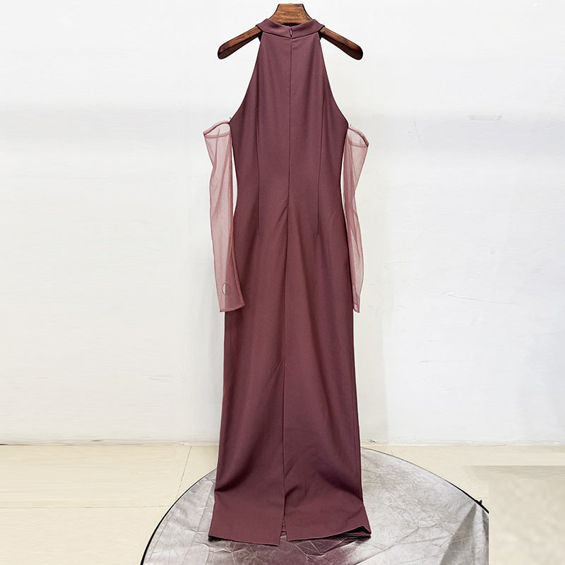 Flowering Girl Women vivien Brown Beading High Neck Maxi Dress