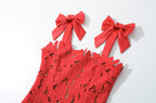 Flowering Girl Women hermosa Bow Strap Embroidered Lace Maxi Dress in red