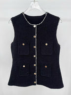 Jody Black Tweed Vest With Pearls Embellished