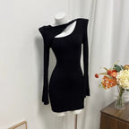 Flowering Girl Women black cut-out flared sleeve knitted long sleeve dress