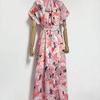 Flowering Girl Women Floral Print Silk Organza Maxi Dress In Pink-Multi