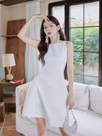 Frederica  Designer-Style Irregular, Waist-Cinching, Pleated Cocktail Mini Dress