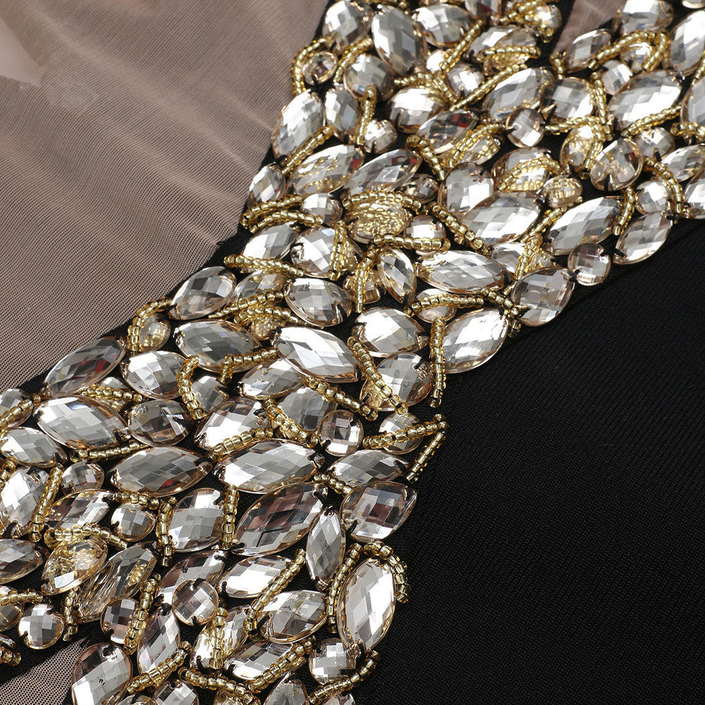 Flowering Girl Women Gold X Beads Embellished Black maxi Dress