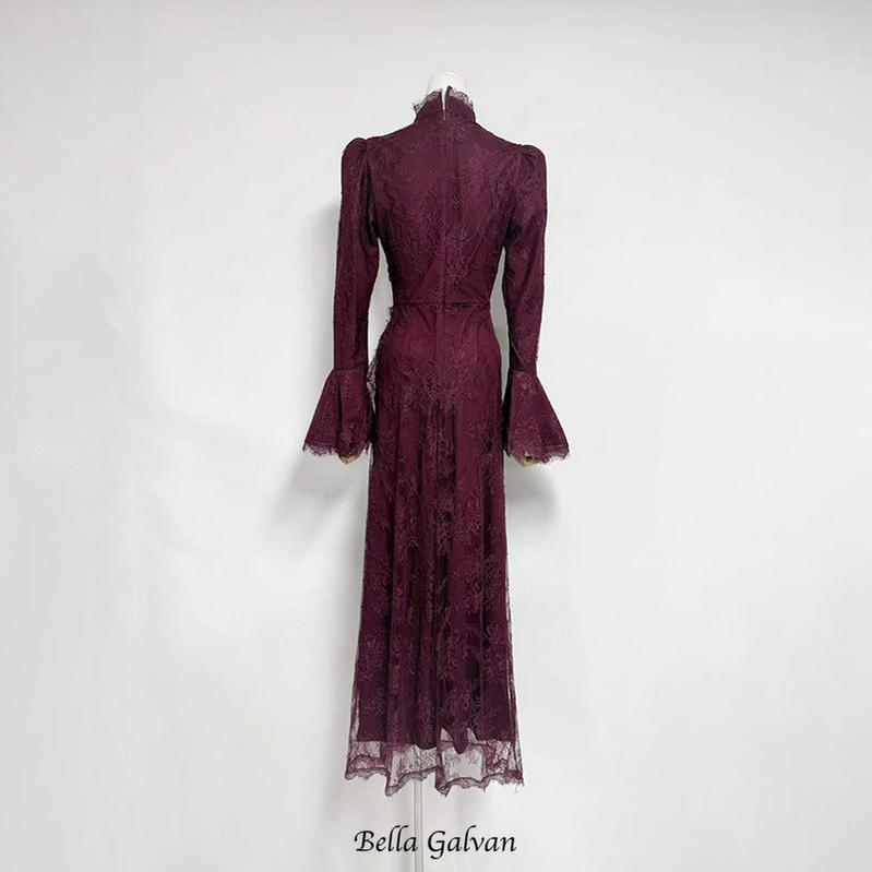 Flowering Girl Women victoria Long lantern sleevelace-trim maxi dress - burgundy