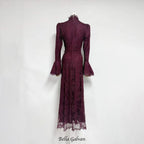 Flowering Girl Women victoria Long lantern sleevelace-trim maxi dress - burgundy