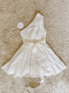 Flowering Girl Women One Shoulder Cutout Eyelet Lace Mini Dress