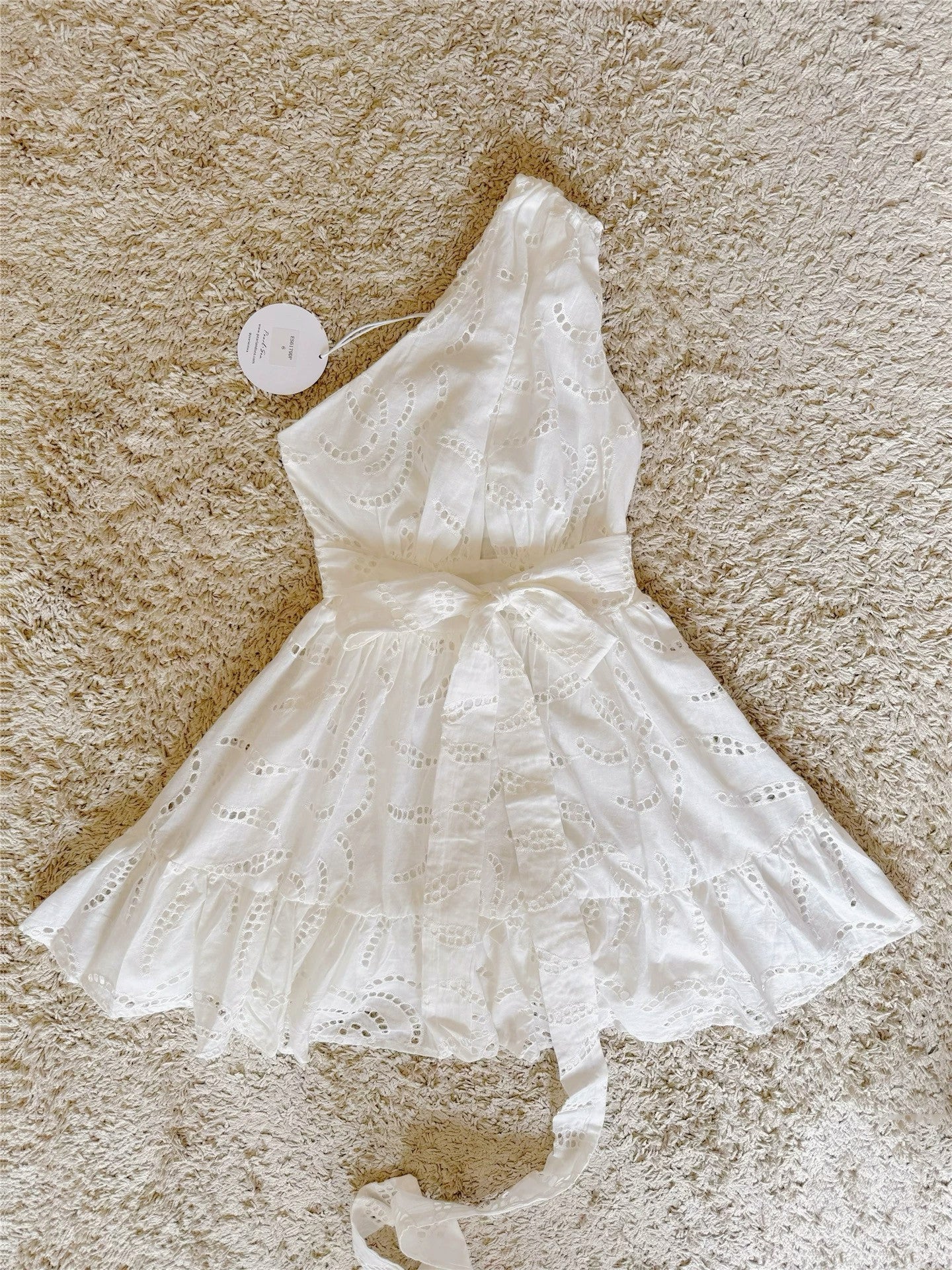 Flowering Girl Women One Shoulder Cutout Eyelet Lace Mini Dress