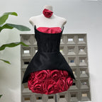 Rose Flower Ruffled Floral Mini Dress In Red
