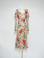 trista multicolor Square Neck backless Mesh Embroidered Fishtail maxi Dress