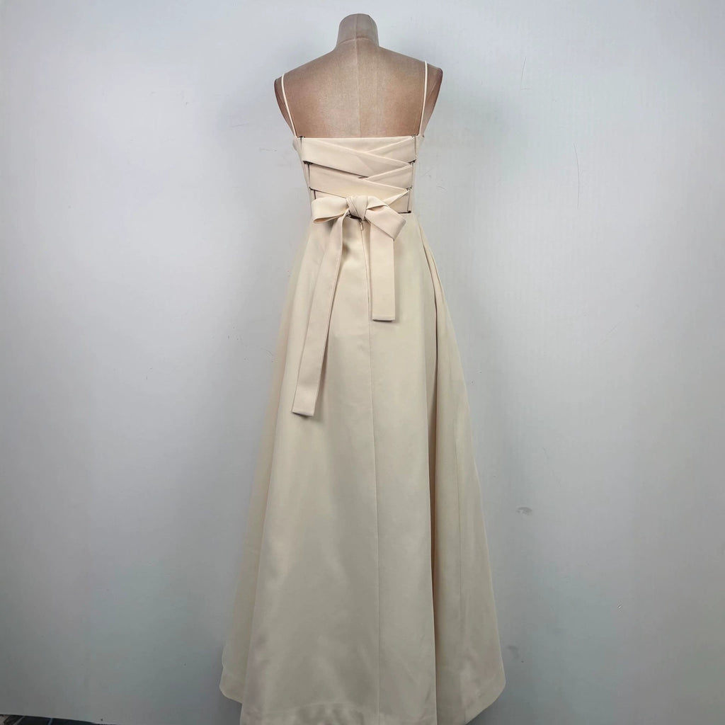 Flowering Girl Women Tulle splicing bow sleeveless maxi dress - ivory