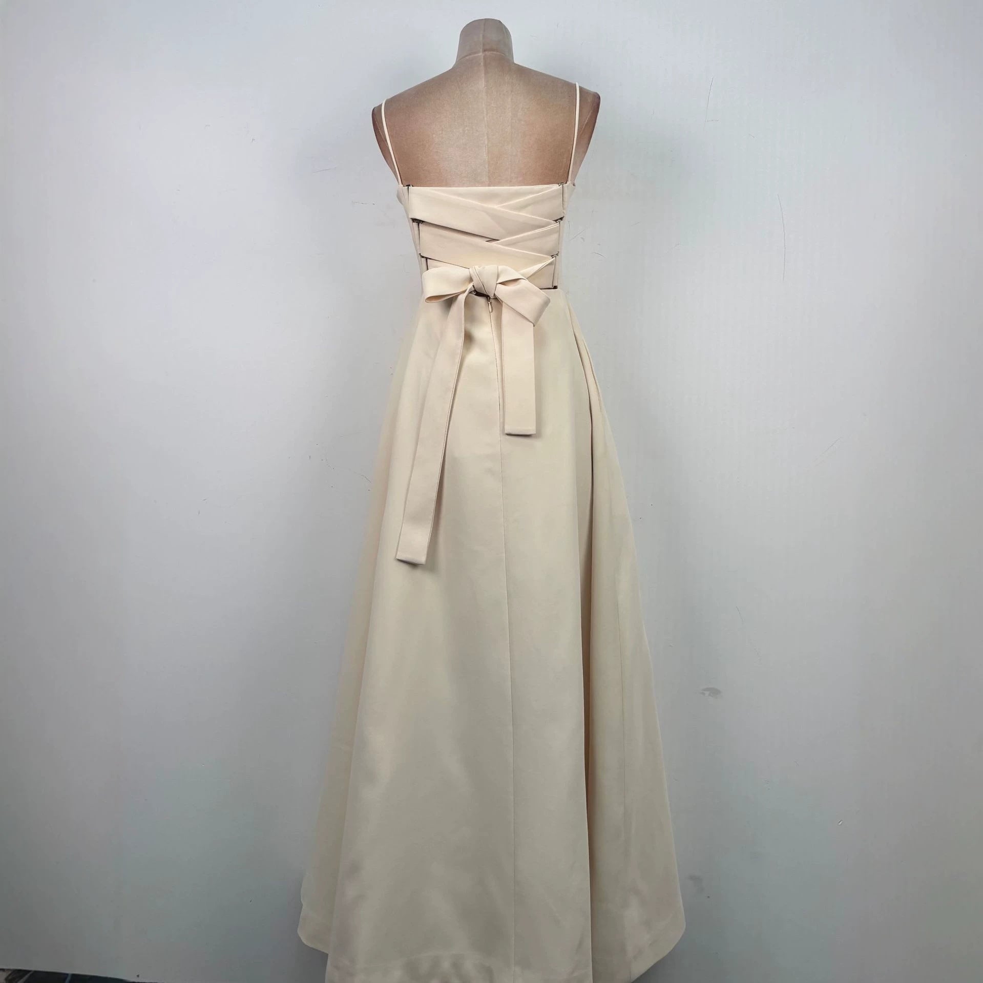 Flowering Girl Women Tulle splicing bow sleeveless maxi dress - ivory