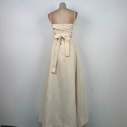 Tulle splicing bow sleeveless maxi dress - ivory