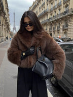 Flowering Girl Women imitation fox fur cropped fur coats with artificial large fur collars