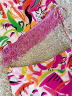 Flowering Girl Women painted graffiti irregular strap fringed skirt set