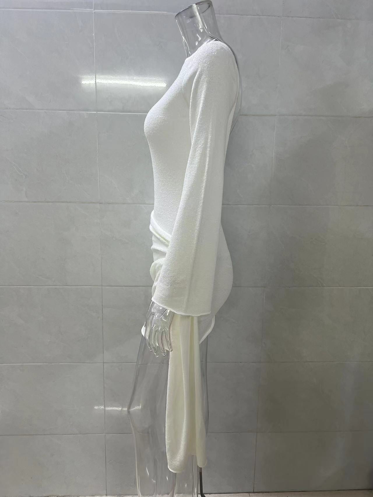 Flowering Girl Women white long sleeve knitted mini dress