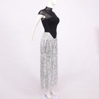 Flowering Girl Women tassel sequin black corset maxi dress